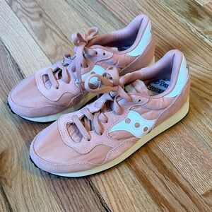 Saucony Pink and White Retro Runner Sneakers